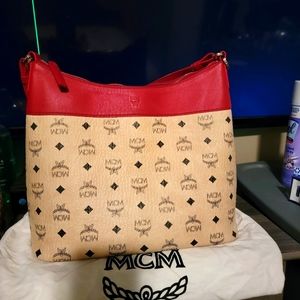 MCM Two-Tone Red and Beige Viseto Hobo Bag